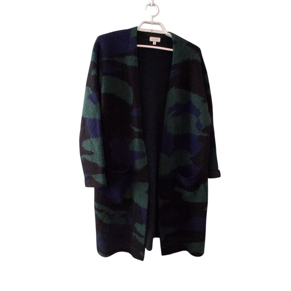 Kinross cardigan sweater womens Medium 100% Yak camo long line